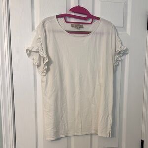 LOFT Women's White Ruffle Sleeve Top